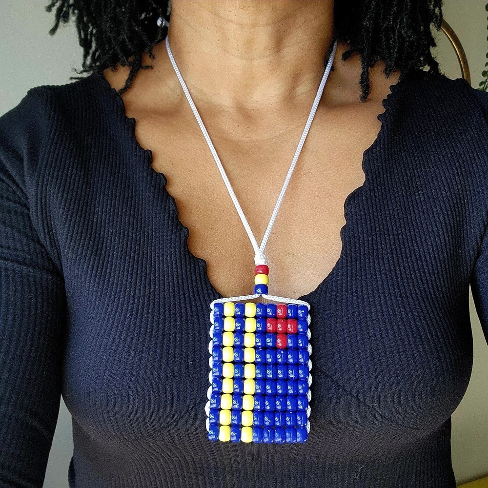 Aruba Flag‎ Car Mirror Danglers/Necklace. Mini Beaded Flag 2.5" x 3".